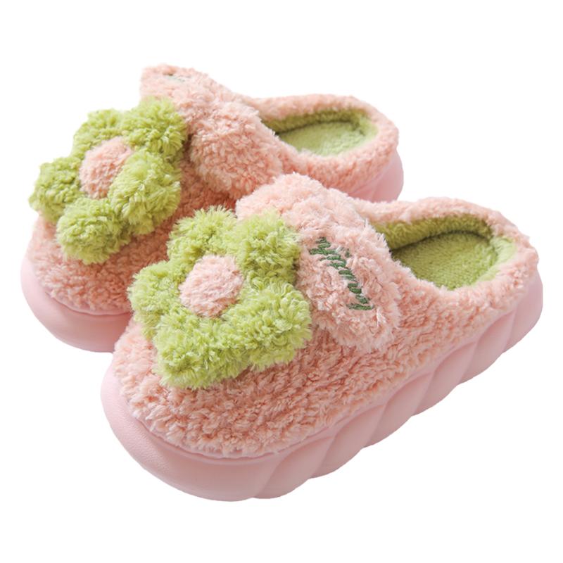 厚底棉拖鞋女秋冬季卡通可爱花朵高跟拖鞋冬加绒月子保暖防滑外穿