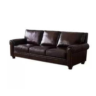 秋林木语美式全实木真皮巴顿沙发头层牛皮直排三人位别墅复古