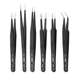 不锈钢精密镊子ESD黑色防静电夹子 弯尖直扁超尖加硬防磁维修工具