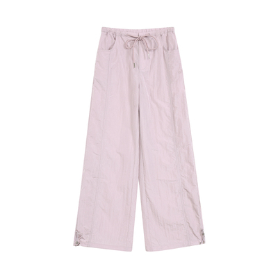 pusumede 【现货5折】抽绳伞兵裤工装裤女高腰阔腿休闲裤子