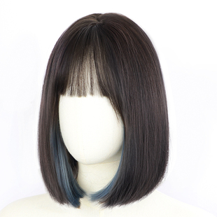 假发全头套女仿真发短发挂耳染甜酷齐肩锁骨发自然挑染整顶假发套