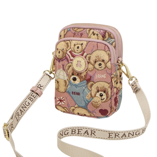 小熊依恋手机包三层小包包女2025新款小众设计刺绣斜挎包女散步包