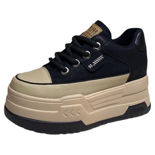 8cm内增高松糕鞋女款2025新款秋冬加绒小个子厚底真皮休闲运动鞋