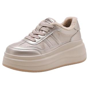 星期六加绒厚底板鞋女鞋2025新款冬季增高小白休闲鞋保暖运动鞋女