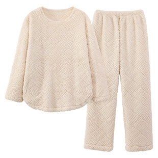 秋冬季法兰绒男士睡衣套装珊瑚绒春天家居服加绒加厚保暖可外穿