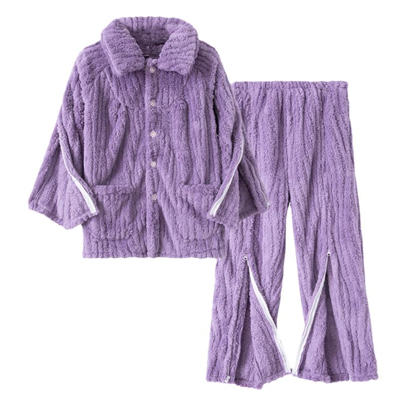 瘫痪病人卧床老人护理服骨折住院病号服珊瑚绒家居服睡衣秋冬加厚