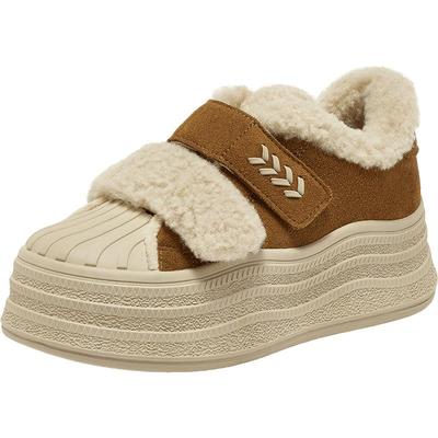 百思图2025冬季商场新款加绒毛毛鞋棉鞋女运动休闲贝壳鞋E1911DM5