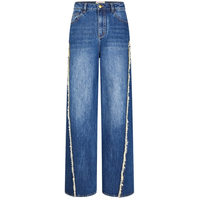 PORTSPURE女装冬季设计感时尚显瘦流苏边牛仔阔腿裤RT9P216UDC012