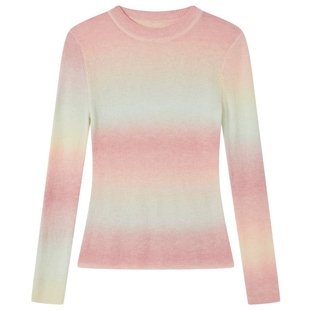 丽雪LEISURE2025春新款针织衫女上衣毛衣外穿圆领修身打底渐变