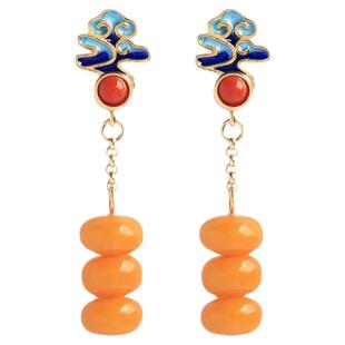 故宫复古珐琅纯银耳针耳环女高级感小众设计感气质复古耳饰耳坠