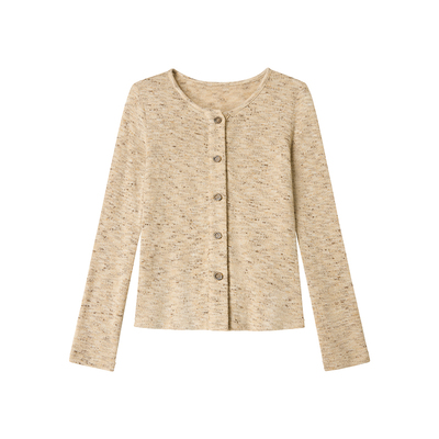 Uena花纱圆领针织开衫长袖T恤