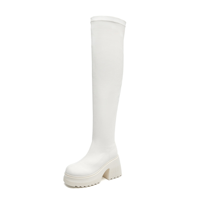 真皮10cm厚底高跟长筒过膝靴