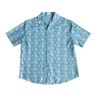 出差夏威夷23ss蔚蓝椰林短袖衬衫纯棉夏季度假海边衬衫男女复古
