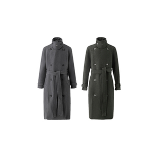 BALIANG「捌樑」双色重磅廓形双排扣调节绑带粗斜纹羊毛呢大衣