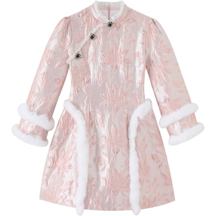 唐装女装中国风画报夫人汉服2026马年中装棉袄粉色新中式改良旗袍