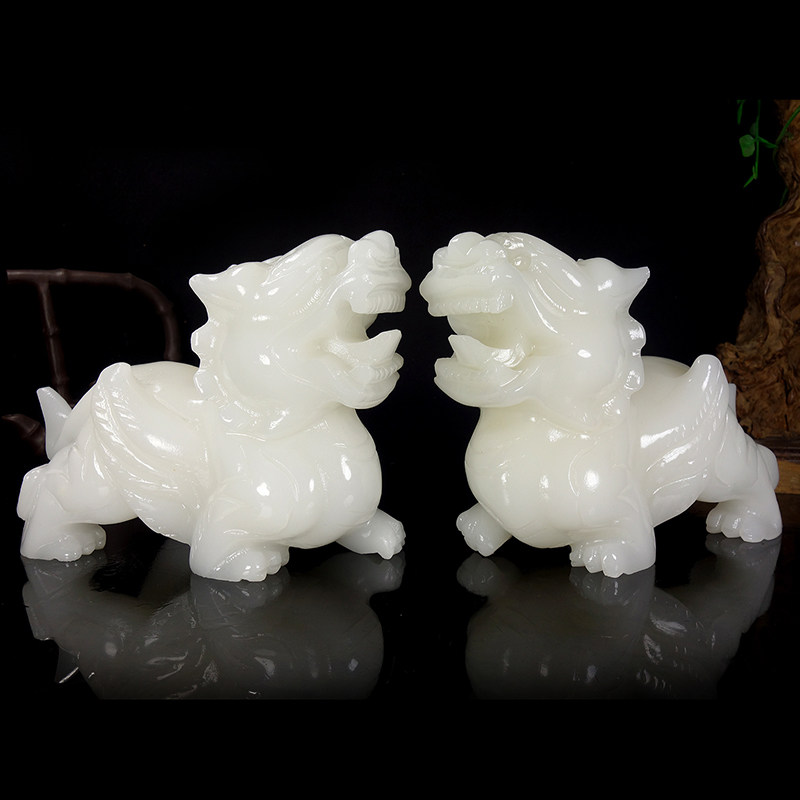 玉石貔貅一对装饰家居客厅玄关新中式办公室桌面摆放白玉貔恘摆件