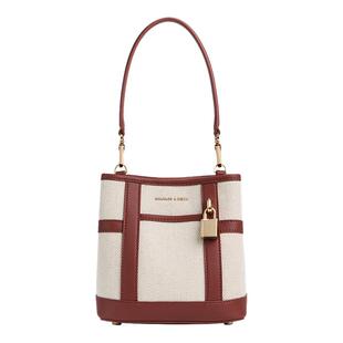 CHARLES&KEITH26春新品CK2-10671860-1帆布拼接水桶包单肩斜挎包