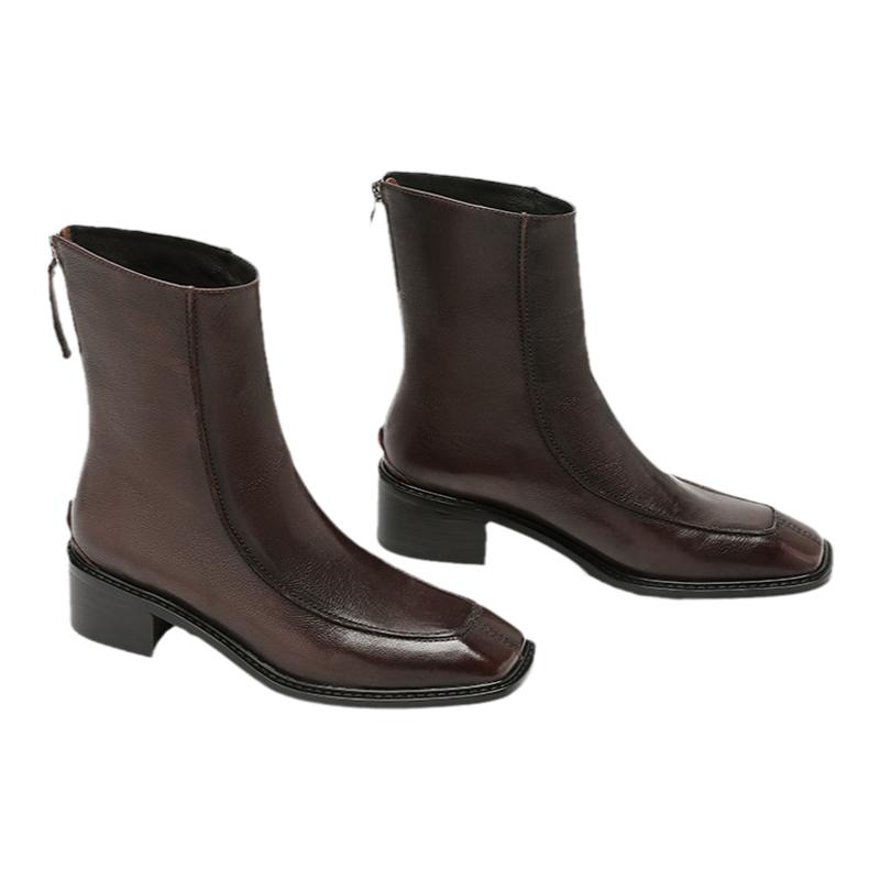 【王小毒】米兰电报●粗跟手工瘦瘦靴女新款真皮短靴女设计感单靴