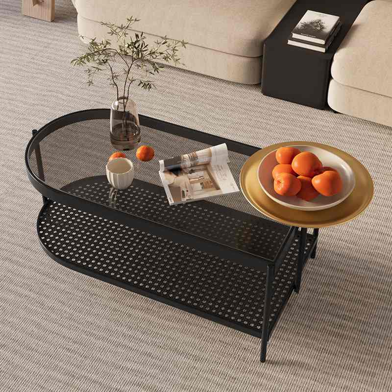 现代简约岩板茶几客厅家用置物桌小户型创意奶油风异形双层小桌子