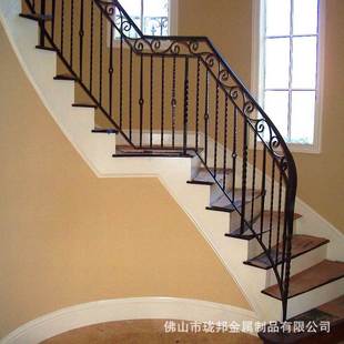 厂家定制楼梯扶手别墅室内楼梯人工锻打铁艺造型复式楼梯护栏扶手