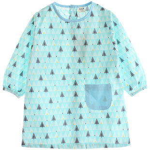 纯棉男童女童防水罩衣轻薄好洗斜纹棉大码宝宝反穿衣中长款画画衣