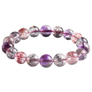 天然超七手链三轮骨干水晶金草莓紫发晶手串生日礼物饰品送证书