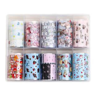 卡通ins美甲转印贴纸工具涂鸦蝴蝶结可爱猫咪小狗韩系指甲装饰贴