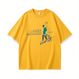 夏季新款青少年短袖t恤男孩大童帅气学生上衣服宽松纯棉圆领印花