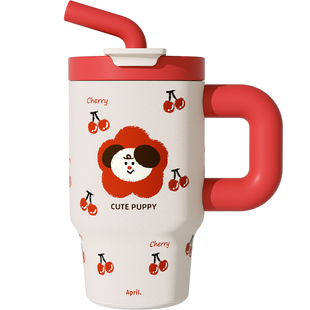 肆月大容量巨无霸冰霸杯带把手水杯不锈钢奶茶保温杯女生粗吸管杯