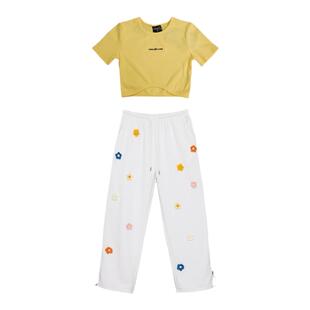 CBXLAB儿童街舞潮牌女童白色小花爵士舞长裤KPOP柔软透气跳舞运动