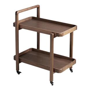 黑胡桃木移动式边几中古风客厅沙发实木茶几小推车2024新款置物架