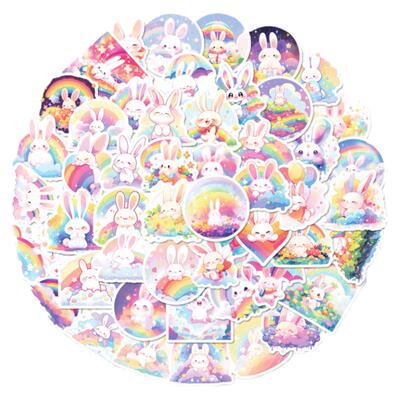 50张彩虹小兔子装饰防水贴纸