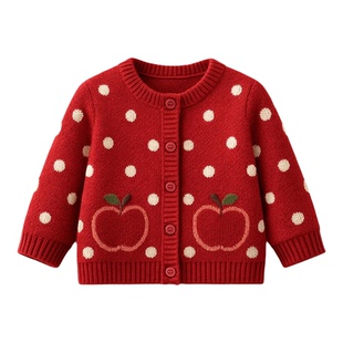 红色新款女宝宝春季毛衣开衫女童外套小婴儿童幼儿薄款上衣针织衫