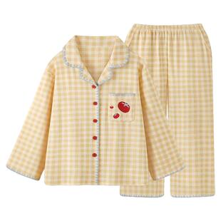 『有好柿』纯棉睡衣女春秋冬新款清新格纹高级感长袖季家居服套装