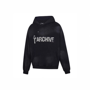 VIBE ACW美式复古十字印花做旧磨边破洞vtg男士情侣宽松连帽卫衣