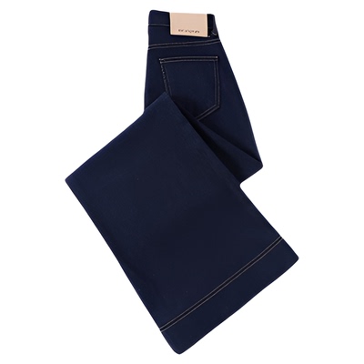 丹宁蓝阔腿牛仔裤女2025秋冬加绒