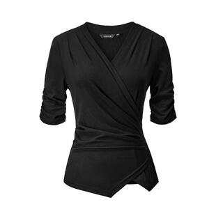 颜域黑色收腰衬衫女士春季2026新款时尚小衫简约衬衣长袖V领上衣