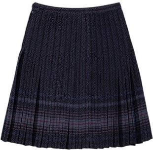 LOW CLASSIC x LOOKNOW2025秋季新款深蓝色格纹百褶裙中长款女