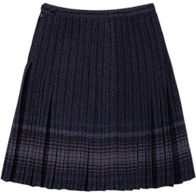 LOW CLASSIC x LOOKNOW2025秋季新款深蓝色格纹百褶裙中长款女