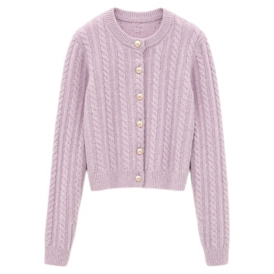 【臻奢羊绒】博主同款bash冬季薰衣草紫色开衫女针织毛衣1H25WIPP