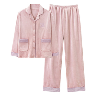 芬腾可安睡衣女款2026新款冬高级感海岛绒加厚大码浅粉家居服冬季