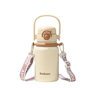 大容量保温杯带吸管316不锈钢男女高颜值外出便携双饮水杯有背带