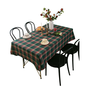 圣诞节绿色格子桌布氛围感装饰布拍照背景布棉麻餐桌布茶几布台布