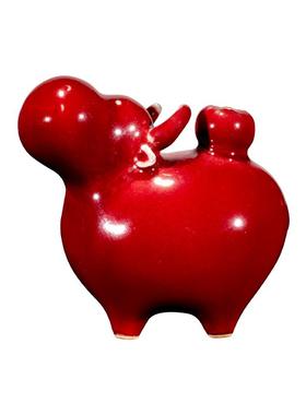 钧瓷唐牛摆件中国红招财纳福