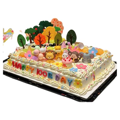 卡通软胶动物宝宝周岁宴长方蛋糕