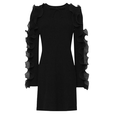 新年礼服时尚黑色半裙春装性感心机直筒显瘦针织连衣裙