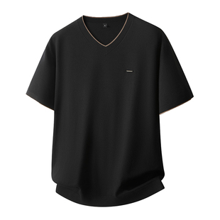 秋冬新款短袖毛衣男V领时尚休闲加肥加大码宽松潮胖子半袖针织衫