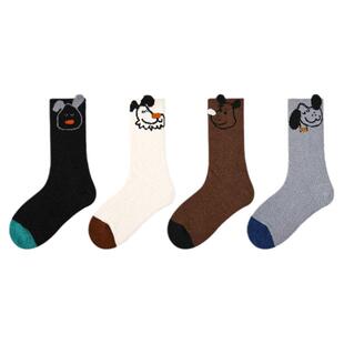 男童袜子秋冬款中筒袜儿童冬季加绒加厚珊瑚绒宝宝可爱长筒保暖袜