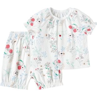 英氏宝宝家居服套装儿童纱布薄款分体睡衣夏季男童女童空调服新款