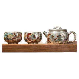 鎏银龙凤茶具套装高档一壶二杯礼盒装送长辈领导父母商务新年礼物